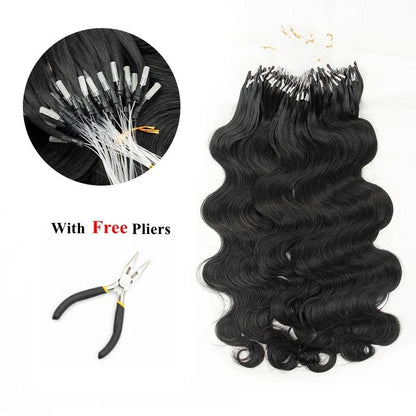 MRS HAIR Body Wave Micro Loop Human Hair Extensions Remy Microring Hair Extensions With Soft Beads #1B 12-26 inch 50strands/Pack