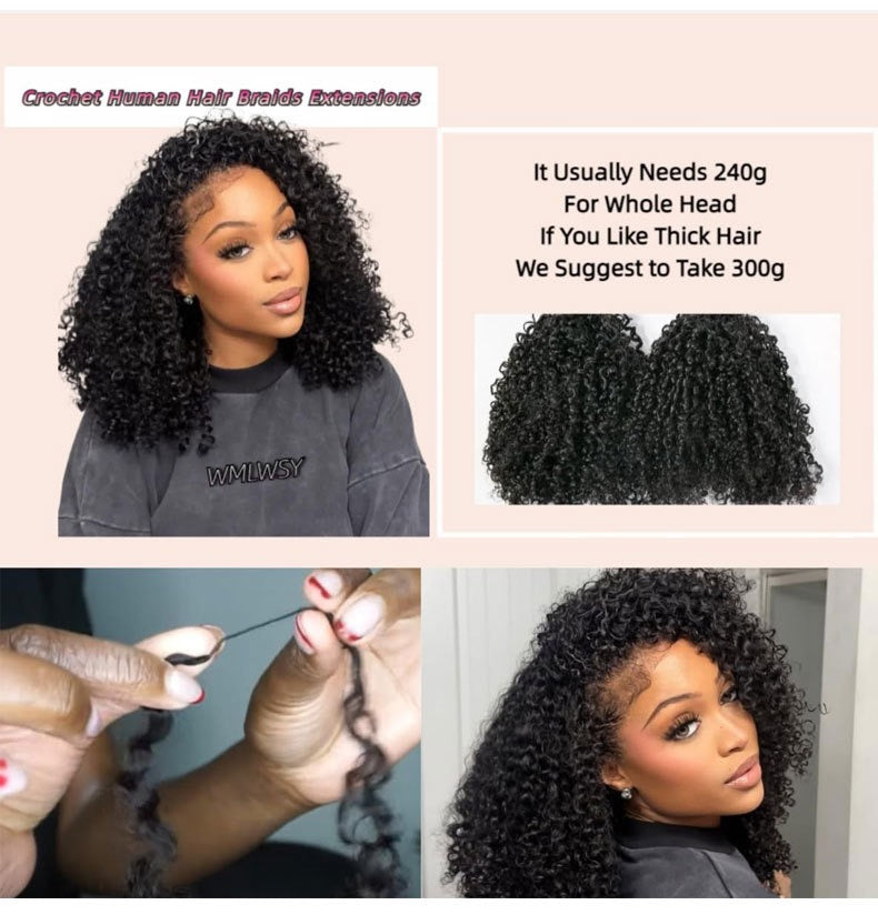 MRSHAIR 100g Burmese Kinky Curly Crochet Human Hair Knots Feather Crochet Hair Extensions