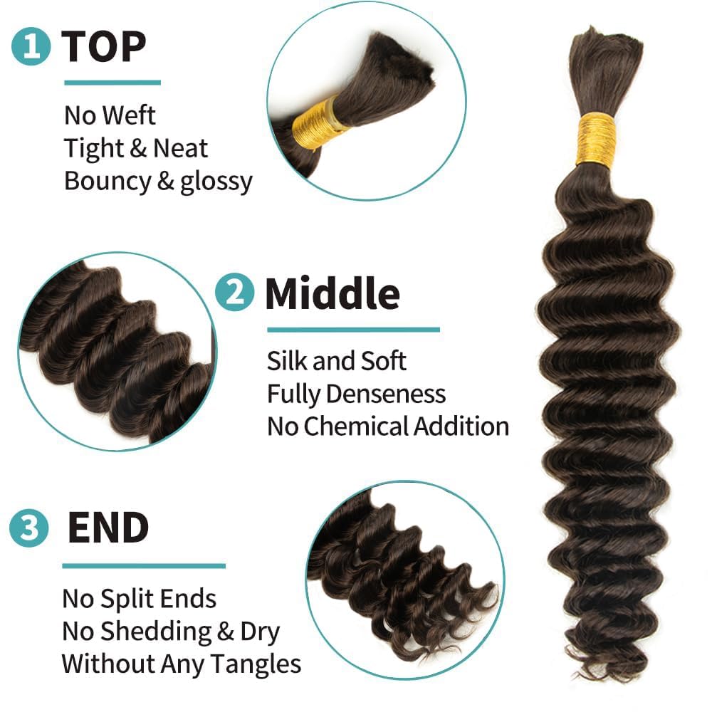 MRSHAIR 100g Deep Wave Bulk Human Hair for Braiding