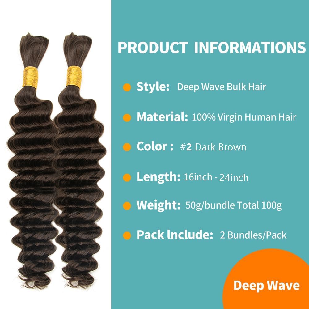 MRSHAIR 100g Deep Wave Bulk Human Hair for Braiding
