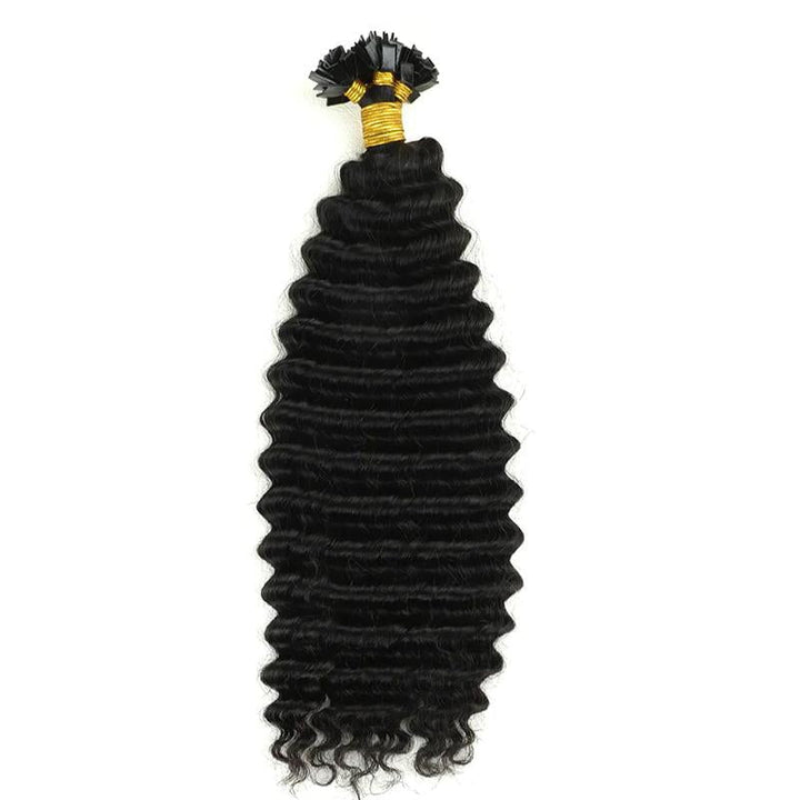 MRSHAIR Deep Wave Raw Black Flat Tip Hair Extensions