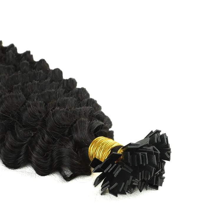 MRSHAIR Deep Wave Raw Black Flat Tip Hair Extensions