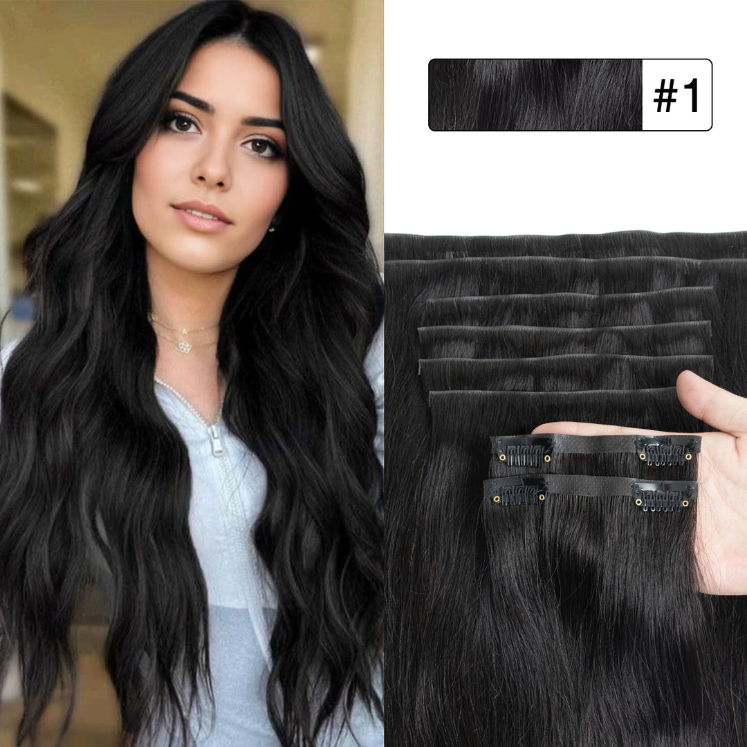 MRSHAIR Invisible Seamless PU Skin Weft Clip In Human Hair Extension