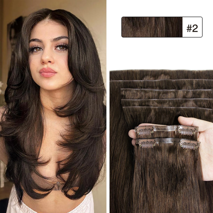 MRSHAIR Invisible Seamless PU Skin Weft Clip In Human Hair Extension