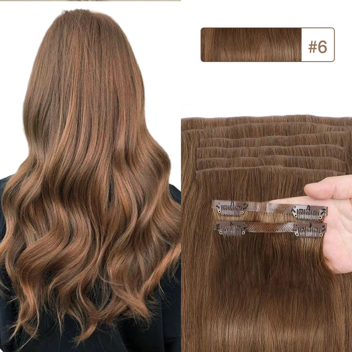 MRSHAIR Invisible Seamless PU Skin Weft Clip In Human Hair Extension