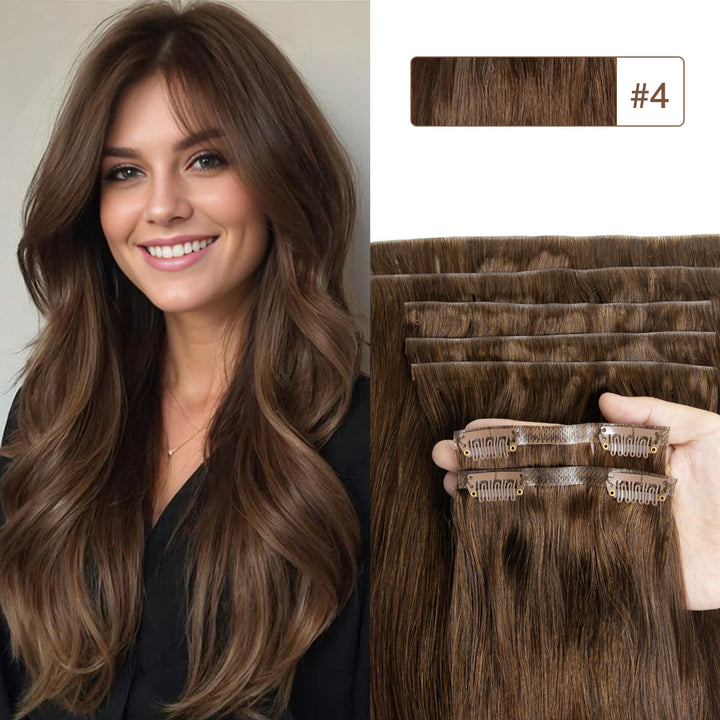 MRSHAIR Invisible Seamless PU Skin Weft Clip In Human Hair Extension