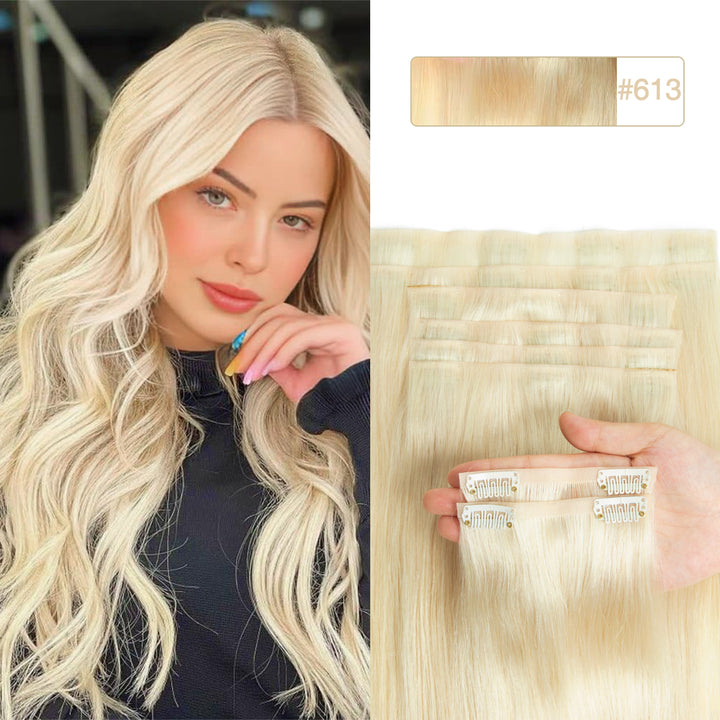 MRSHAIR Invisible Seamless PU Skin Weft Clip In Human Hair Extension