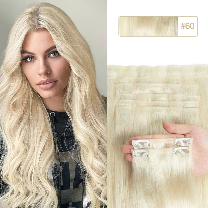 MRSHAIR Invisible Seamless PU Skin Weft Clip In Human Hair Extension