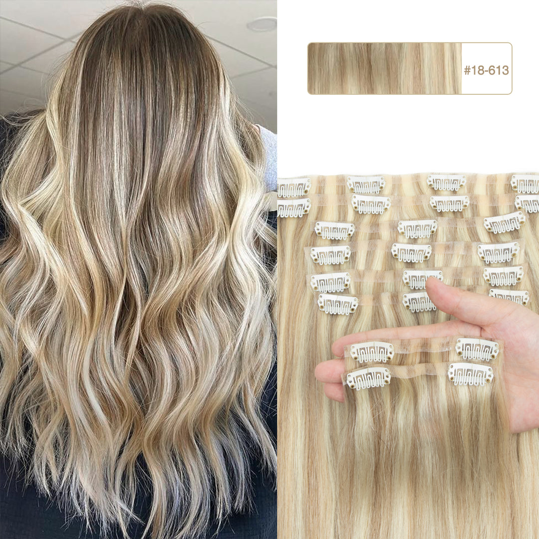 MRSHAIR Invisible Seamless PU Skin Weft Clip In Human Hair Extension