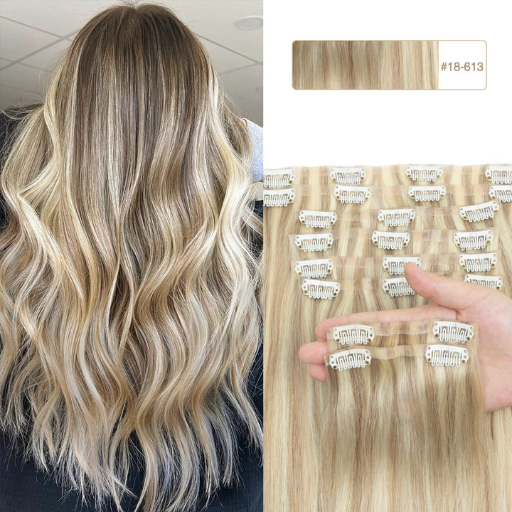 MRSHAIR Invisible Seamless PU Skin Weft Clip In Human Hair Extension