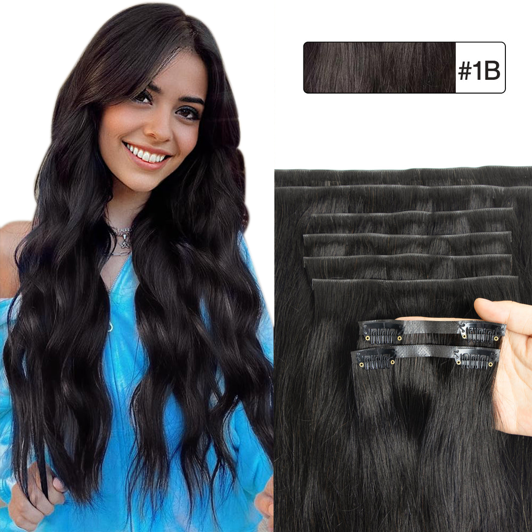 MRSHAIR Invisible Seamless PU Skin Weft Clip In Human Hair Extension