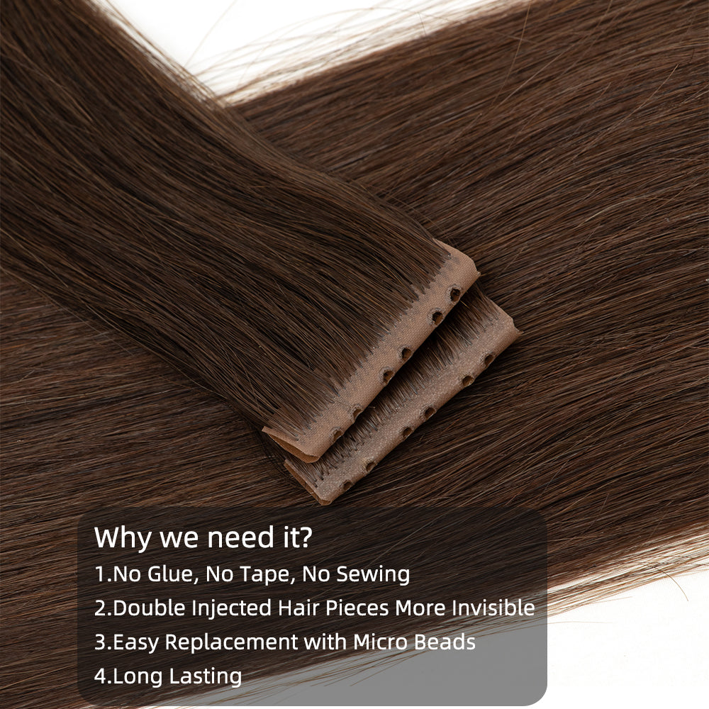 MRSHAIR MRS HAIR Injected PU Holes Twin Tabs Tape In Human Hair Extensions 50g