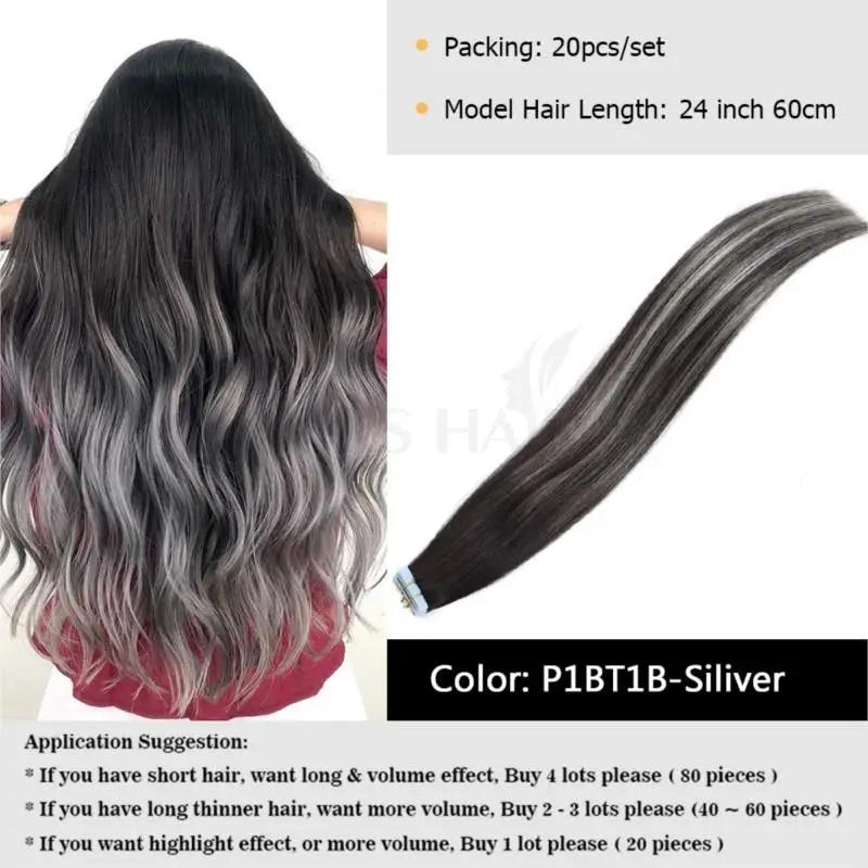 MRSHAIR MRS HAIR Ombre Balayage Tape In Human Extensions P1BT1B-SILVER