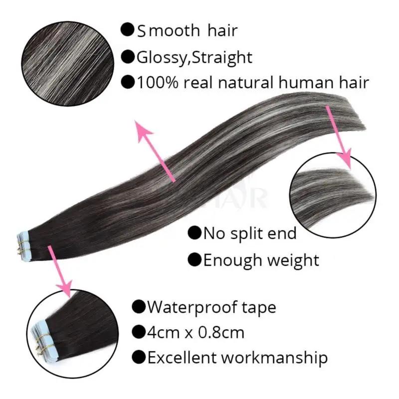 MRSHAIR MRS HAIR Ombre Balayage Tape In Human Extensions P1BT1B-SILVER