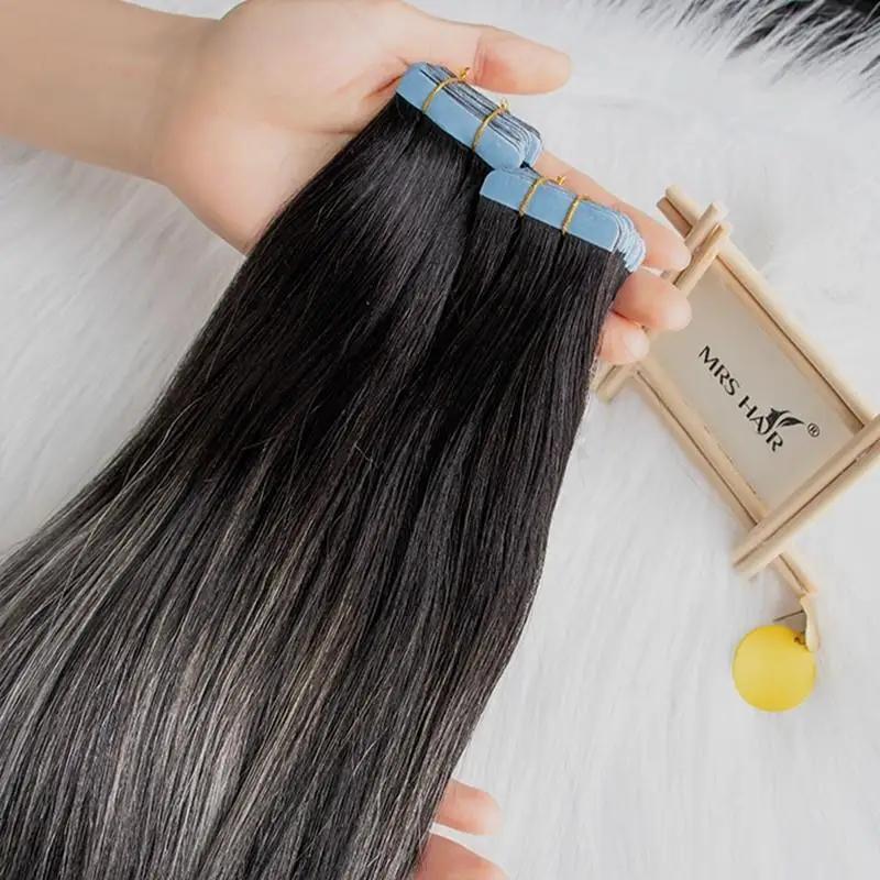 MRSHAIR MRS HAIR Ombre Balayage Tape In Human Extensions P1BT1B-SILVER