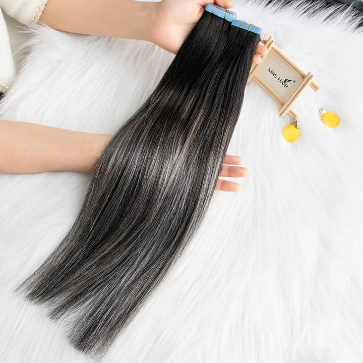 MRSHAIR MRS HAIR Ombre Balayage Tape In Human Extensions P1BT1B-SILVER