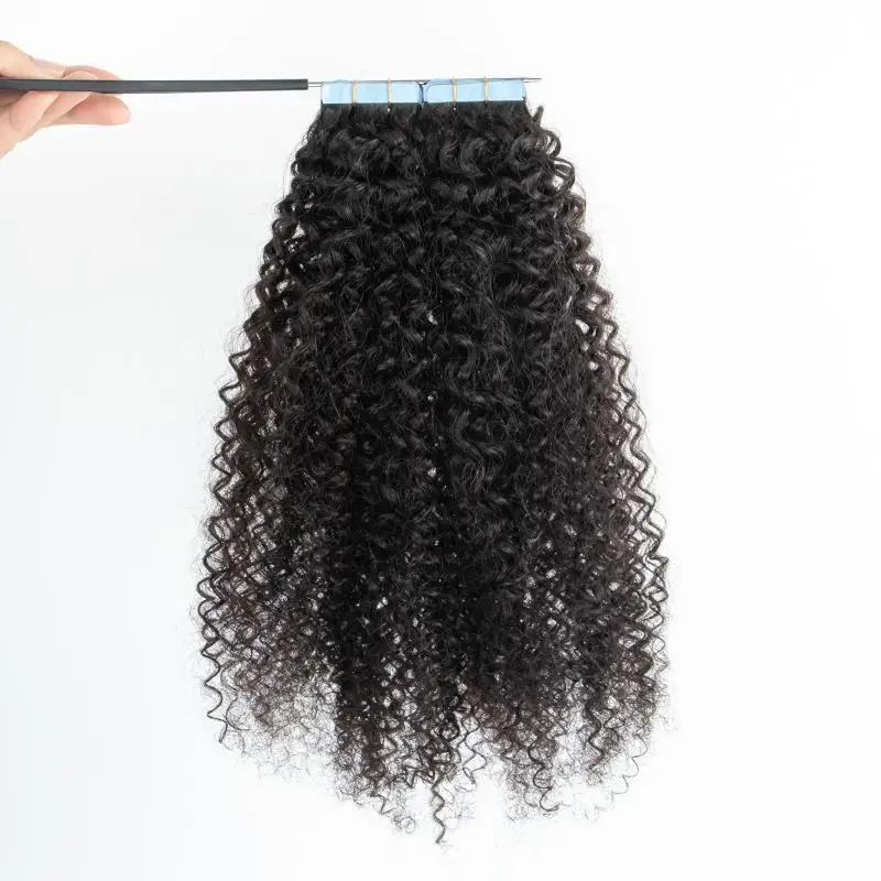 MRSHAIR MRS HAIR Raw Black Afro kinky Curly Tape In Human Hair Extensions