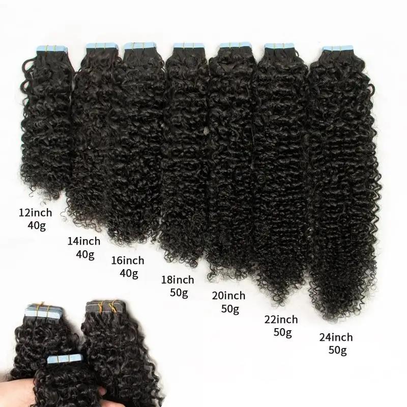 MRSHAIR MRS HAIR Raw Black Afro kinky Curly Tape In Human Hair Extensions