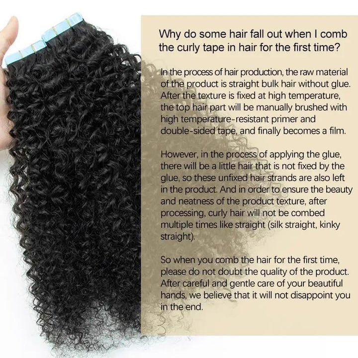 MRSHAIR MRS HAIR Raw Black Afro kinky Curly Tape In Human Hair Extensions