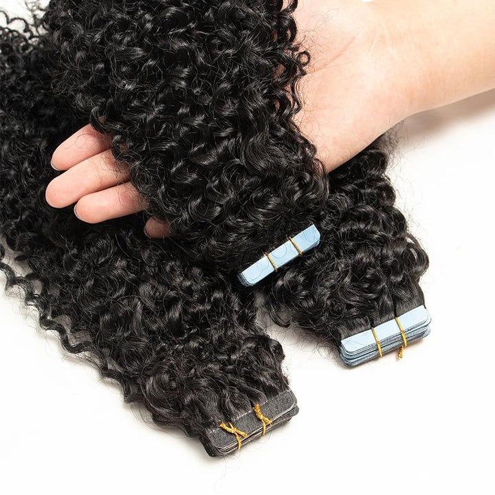 MRSHAIR MRS HAIR Raw Black Afro kinky Curly Tape In Human Hair Extensions