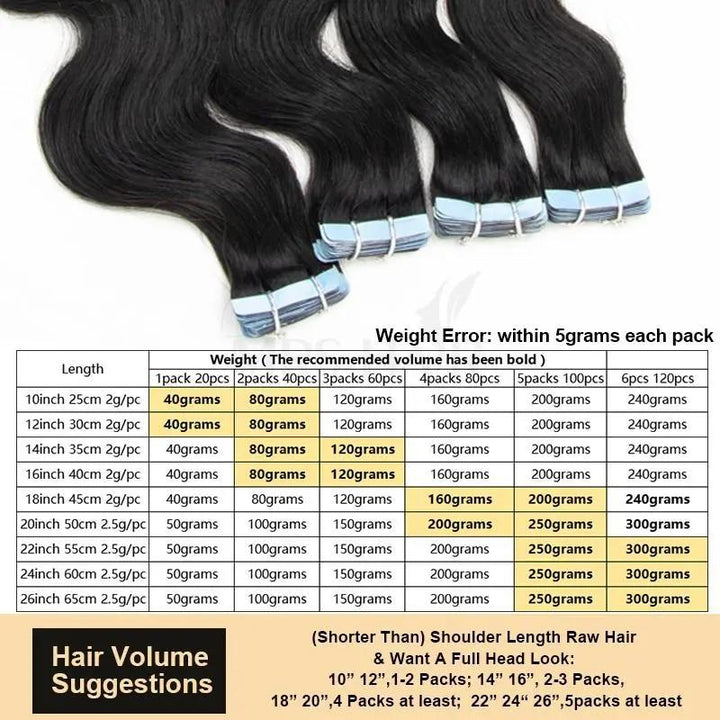 MRSHAIR MRS HAIR Raw Black Body Wave Tape In Human Hair Extensions