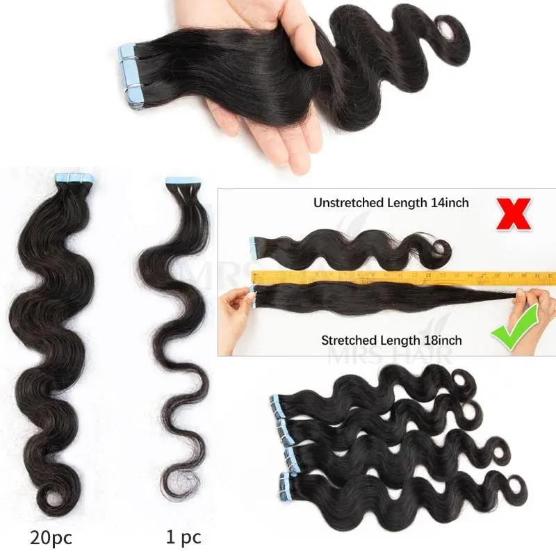 MRSHAIR MRS HAIR Raw Black Body Wave Tape In Human Hair Extensions