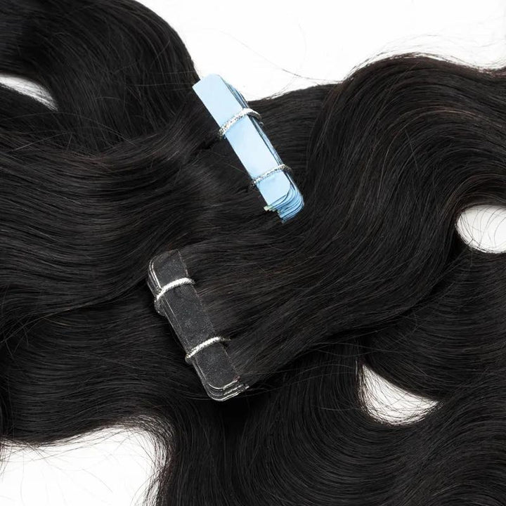 MRSHAIR MRS HAIR Raw Black Body Wave Tape In Human Hair Extensions