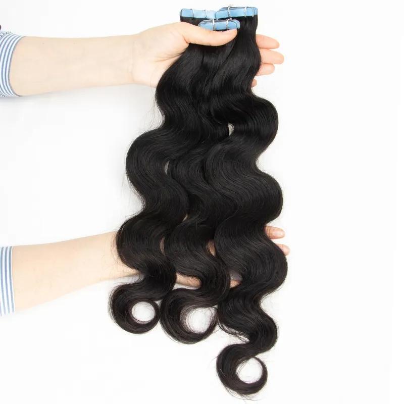 MRSHAIR MRS HAIR Raw Black Body Wave Tape In Human Hair Extensions