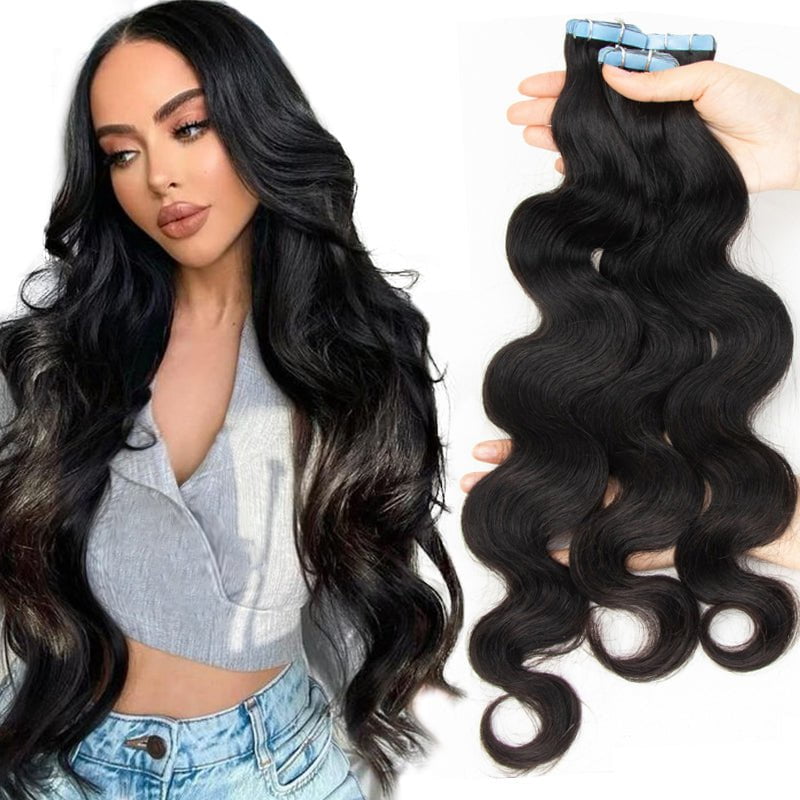 MRSHAIR MRS HAIR Raw Black Body Wave Tape In Human Hair Extensions