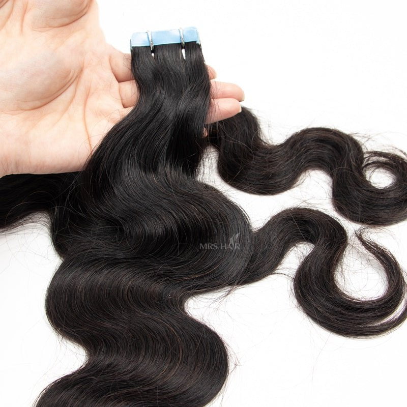 MRSHAIR MRS HAIR Raw Black Body Wave Tape In Human Hair Extensions