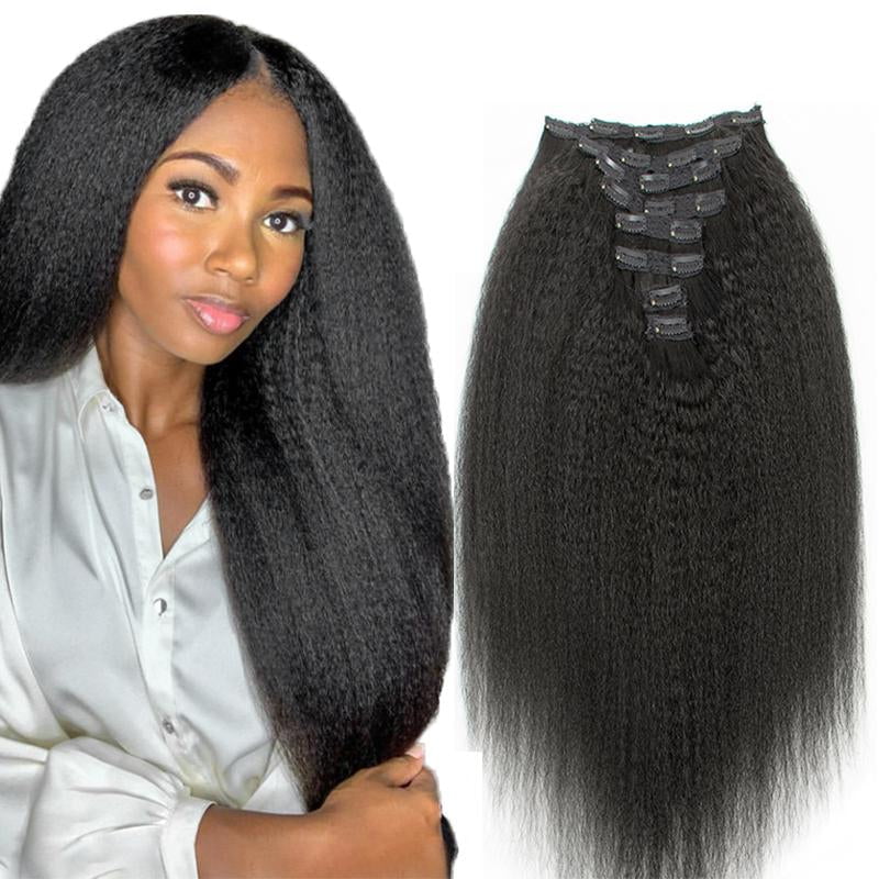 MRSHAIR MRS HAIR Raw Black Kinky Straight Clip in Human Hair