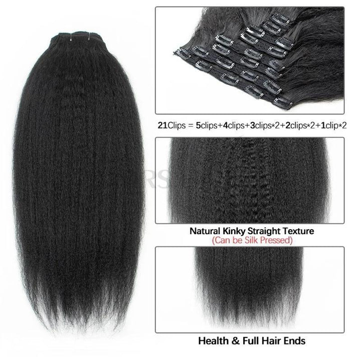 MRSHAIR MRS HAIR Raw Black Kinky Straight Clip in Human Hair