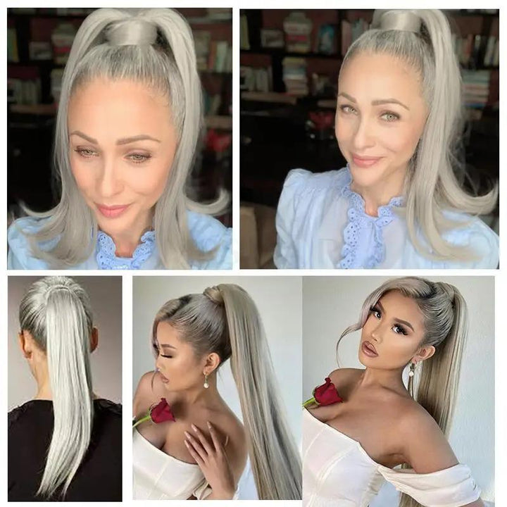 MRSHAIR MRS HAIR Silver Wrap Around Ponytail Human Hair Extensions