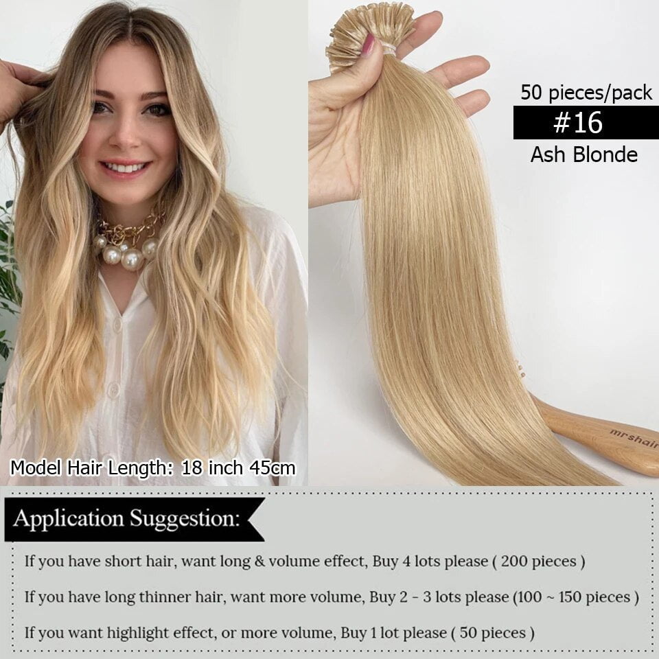 MRSHAIR MRS HAIR  U tip Human Hair Extensions Nail Hair Extensions