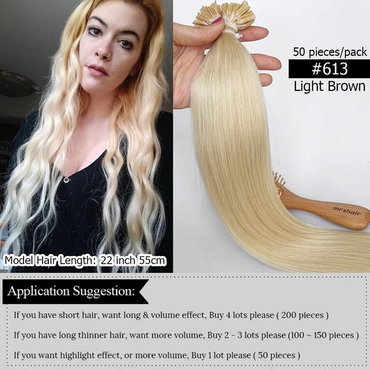 MRSHAIR MRS HAIR  U tip Human Hair Extensions Nail Hair Extensions