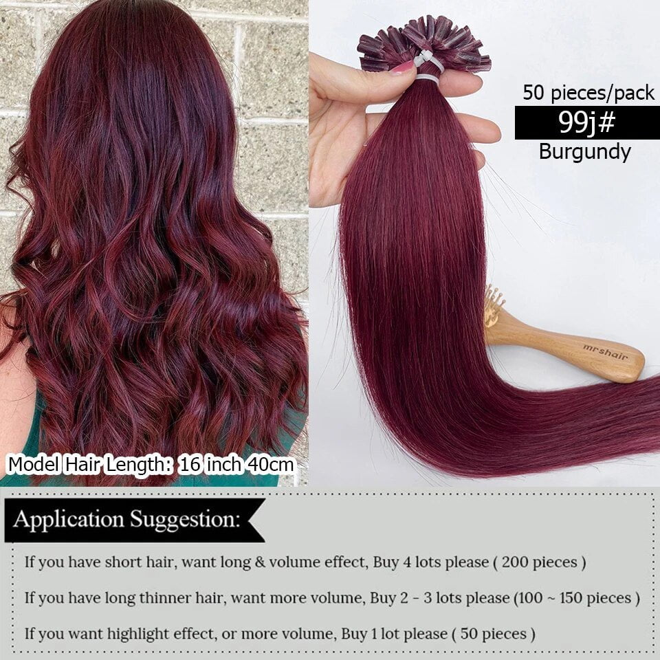 MRSHAIR MRS HAIR  U tip Human Hair Extensions Nail Hair Extensions