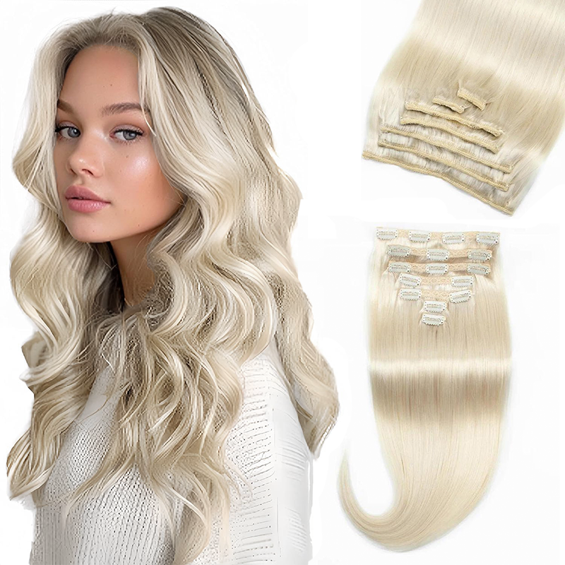 MRSHAIR MRS HAIR White Blonde #1001 Clip In Human Hair Extension 7pcs/set