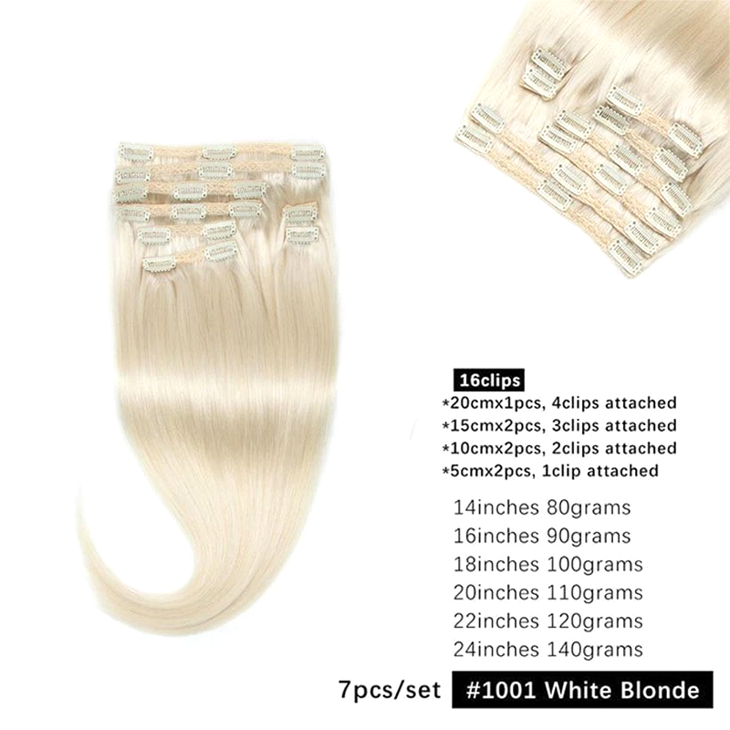 MRSHAIR MRS HAIR White Blonde #1001 Clip In Human Hair Extension 7pcs/set