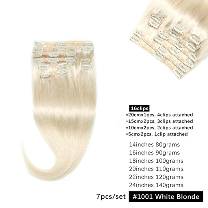 MRSHAIR MRS HAIR White Blonde #1001 Clip In Human Hair Extension 7pcs/set