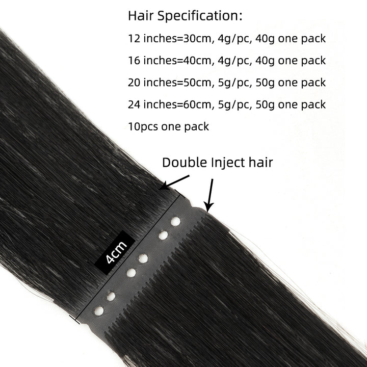 MRS HAIR Injected PU Holes Twin Tabs Tape In Human Hair Extensions 50g